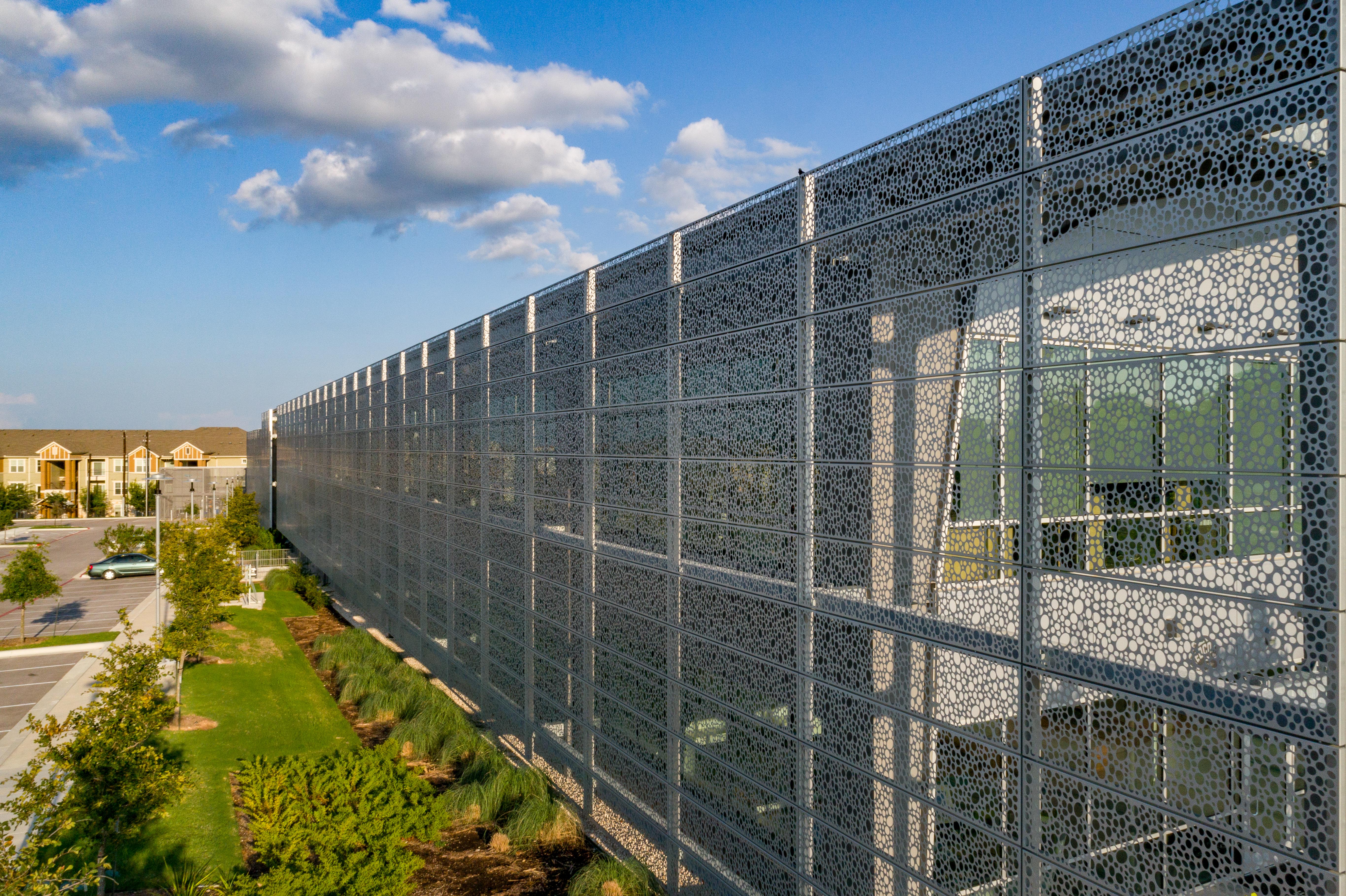 Perforated aluminum screen detail at The Lakes at Techridge