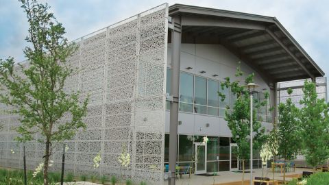 Front View of the Perforated Metal Cladding for The Lakes at Tech Ridge