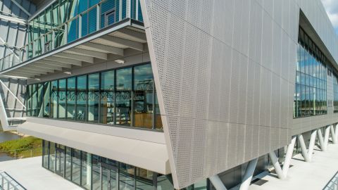 Side view of the Perforated Metal Cladding for the Water Inst. of the Gulf