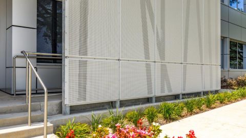 Flower Garden and Perforated Metal Façade