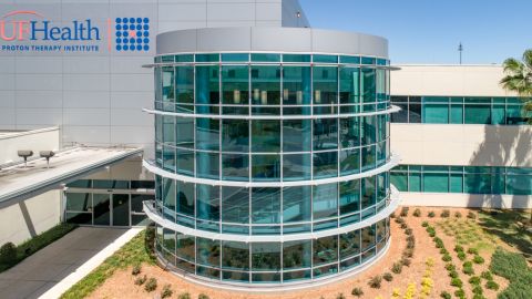 Perforated Metal Sunshades at UF Health Building