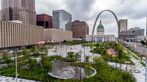 Aerial View of Kiener Park and the Gateway Arch