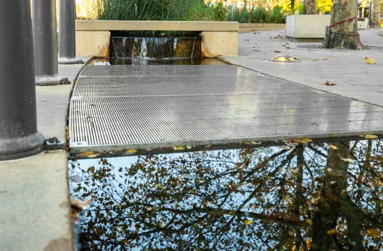 metal pedestrian bridge over water