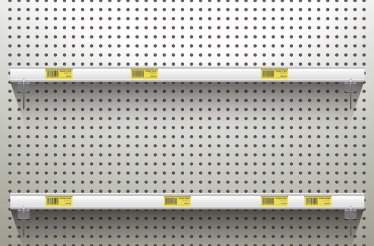 Store fixture using perforated metal back panel.